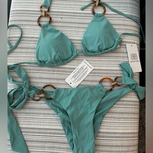 Bahimi bikini NWT! XS Side tie Bottom. S triangle top aqua teal green